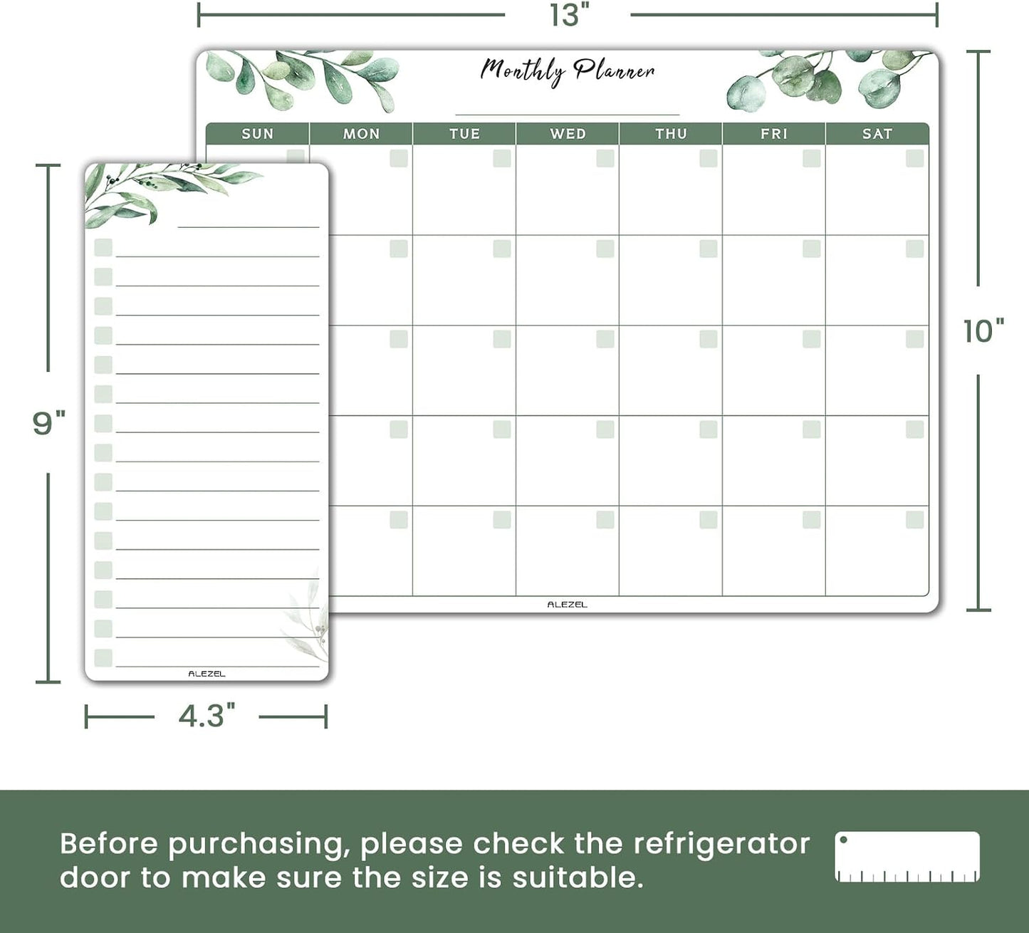 ALEZEL Magnetic Dry Erase Refrigerator Calendar Set | Dry Erase Fridge Calendar Set, Includes Magnetic Monthly & Weekly Planner with List White Board, 4 Markers + Eraser