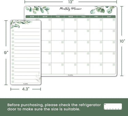 ALEZEL Magnetic Dry Erase Refrigerator Calendar Set | Dry Erase Fridge Calendar Set, Includes Magnetic Monthly & Weekly Planner with List White Board, 4 Markers + Eraser