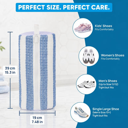 Kalitease Shoe Washing Bag – 2Pcs Reusable Shoe Laundry Bags for Sneakers, 360° Deep Cleaning, Secure Lock Sneaker Washing Machine Bag with 6 Deodorizer Balls & Shoe Trees (white)