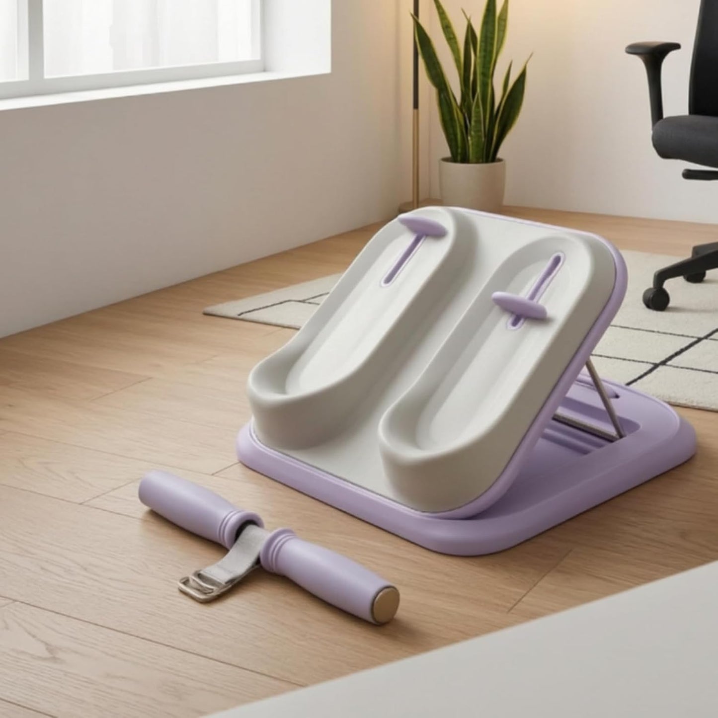 Leg Stretching Board Flexibility Board Calf Stretcher Ankle Stretcher Incline Board with Detachable Cylindrical Handle and Strap Suitable for Home Stretching Gym Mobility, Pink White