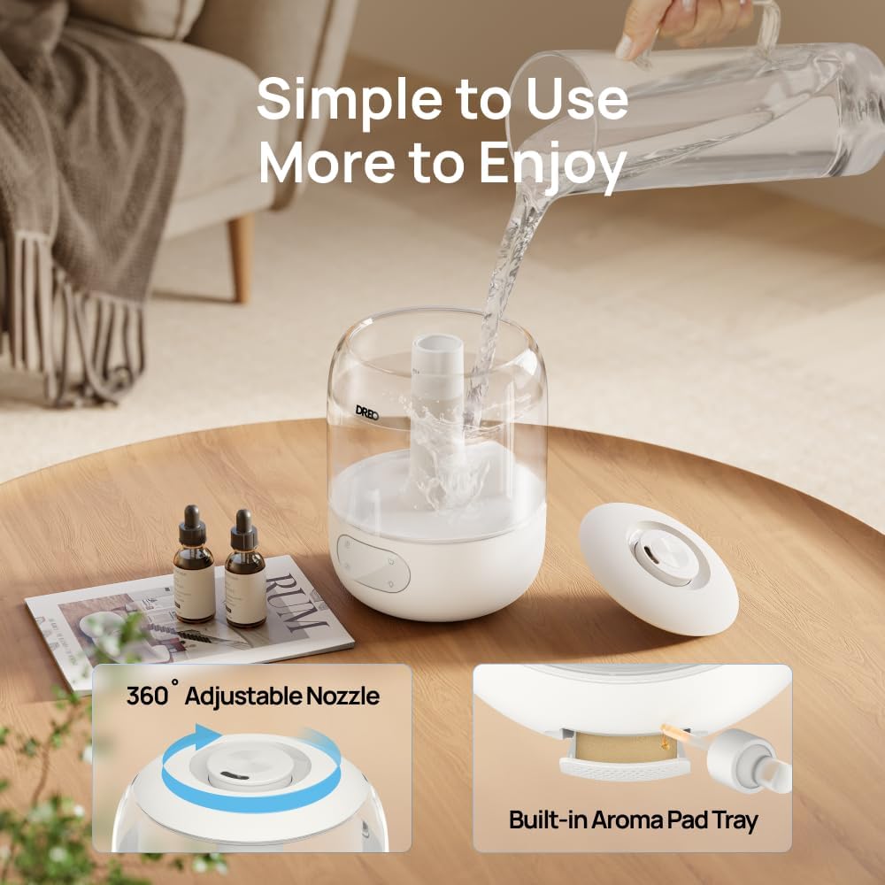 DREO 3L Humidifiers for Bedroom, 30H Runtime, 26 dB Quiet, Black