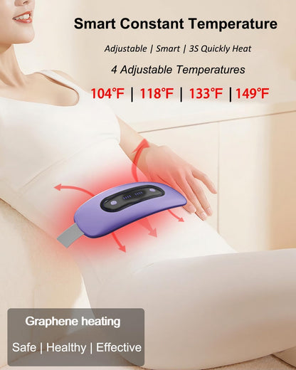 Portable Cordless Menstrual Heating Pad with 4 Heat Levels and 4 Massage Modes,Electric, Fast Large Heating Belly Wrap Belt (Black)