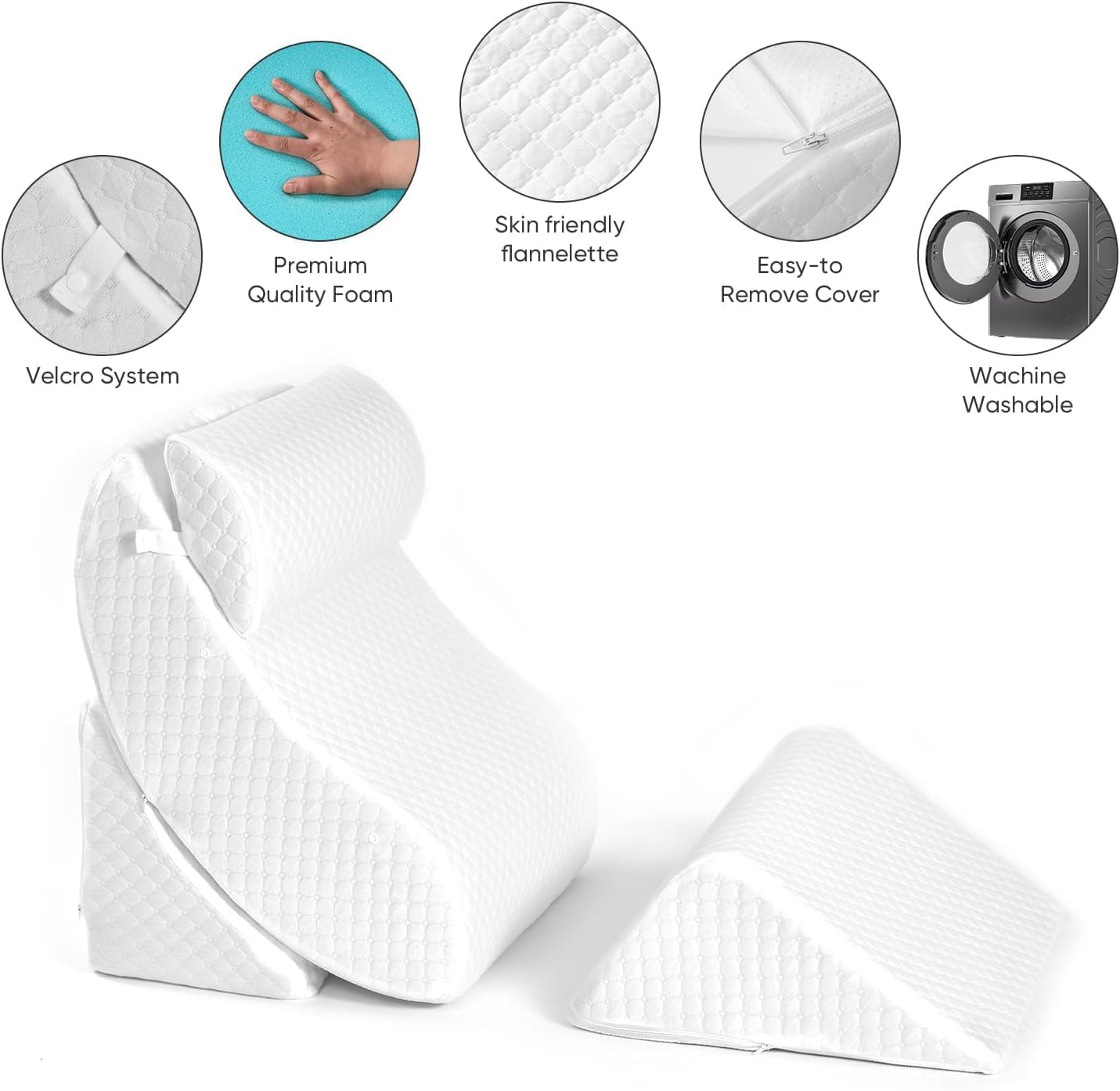 OAISZ 4PCS Wedge Pillow Set for After Surgery, Adjustable Bed Wedges, Gery | Back and Leg Support, Acid Reflux Relief, Post Surgery Recovery, Leg Elevation, Memory Foam, Bed Wedge Pillow for Sleeping