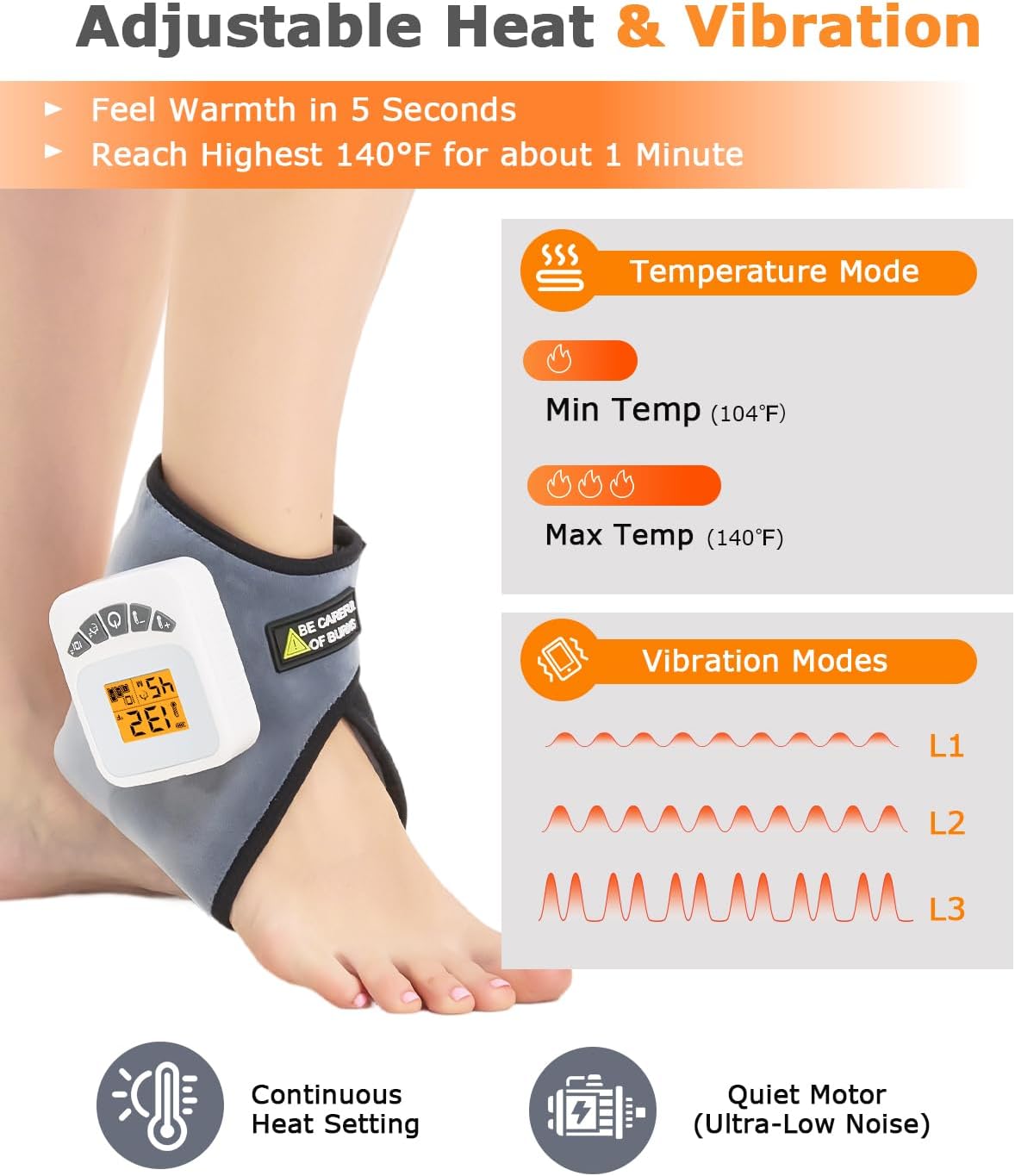 Cordless Leg Massager for Circulation and Pain Relief - 5000mAh Portable Heating Pad for Leg and Calf with 3-Level Vibration Massage, 104-140℉ Adjustable Temperature & 30/45/60 Min Timer