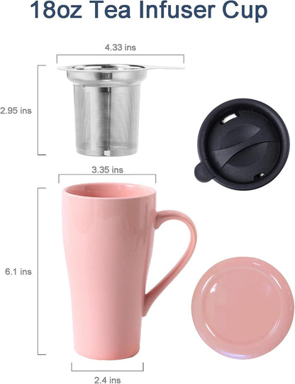 Tea Cup with Infuser and 2 Lids, 18oz Large Tea Infuser Mug, Tea Strainer Cup for Loose Leaf, Travel Mug with Teabag Holder (Royal Blue)