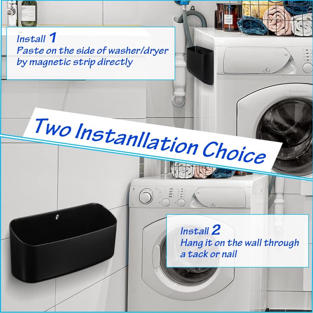 Picowe Magnetic Laundry Storage, Large Lint Holder Bin, Space-Saving Trash Container Hanging on Dryer, Washer or Wall Mount (Gray White)