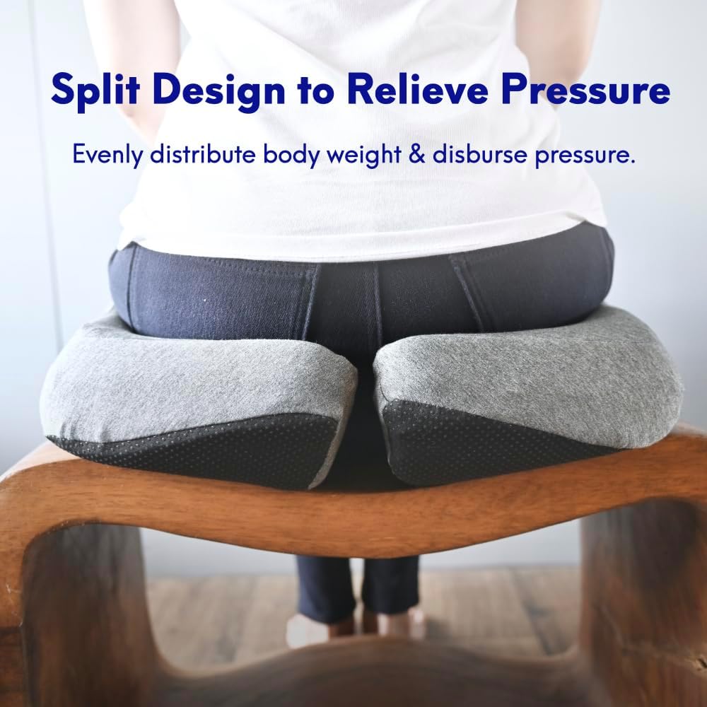 C CUSHION LAB Patented Pressure Relief Seat Cushion for Long Sitting Hours on Office/Home Chair, Car, Wheelchair - Extra-Dense Memory Foam for Hip, Tailbone, Coccyx, Sciatica - Light Grey