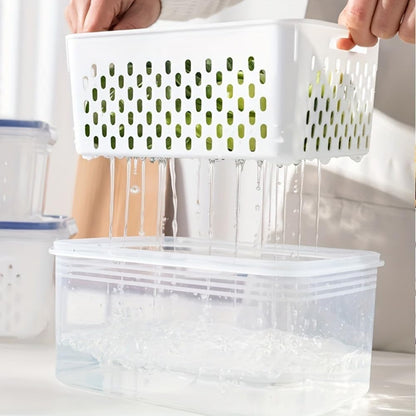 2-Pack Refrigerator Storage Containers with Removable Colander Baskets, Fridge Organizer Box for Fruits Vegetables, Keep Fresh & Tidy, Space Saving Kitchen Food Storage Container Set