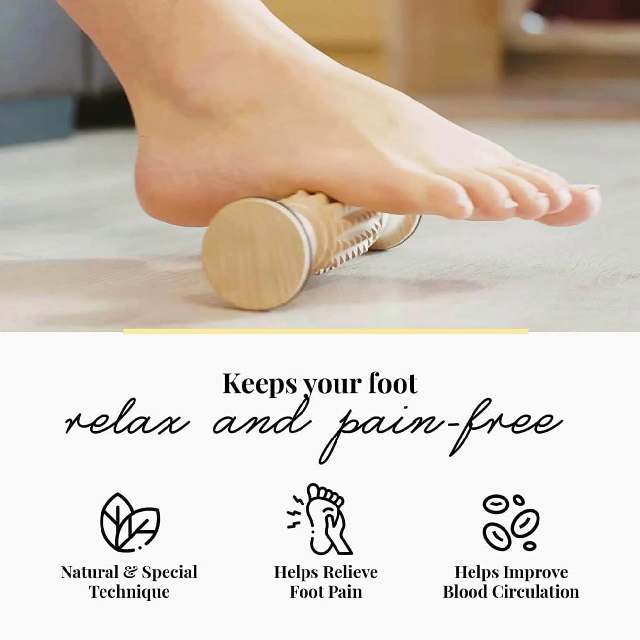 tuuli Accessories - Wooden Foot Massager, Grooved Muscle Roller, Helps Ease Muscle Tension, Supports Blood Circulation, Natural Wood Therapy Massage Tools | 2-piece set, sturdy massage board 29 x 24.5 cm, compact 20 x 5 cm foot roller, beech wood