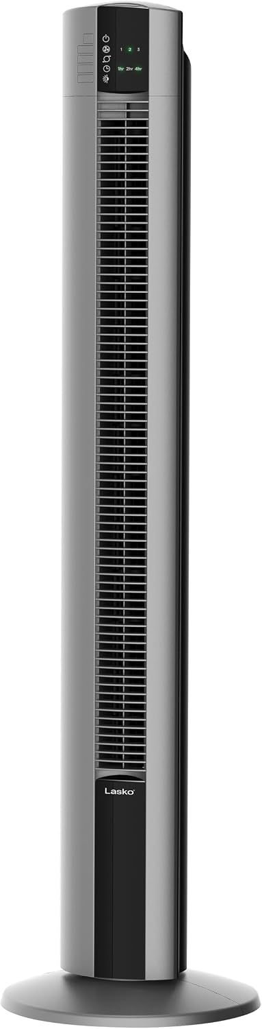 Lasko Tower Fan, Oscillating Performance, Remote Control, Nighttime Setting, Timer, 3 Speeds, High-Velocity Tower Fan, Room Fan for Bedroom or Office, 48" Gray, T48314
