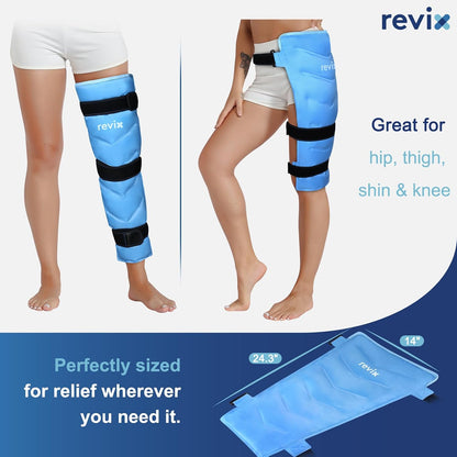REVIX Large Leg Ice Pack Reusable, Gel Ice Wrap with 3 Straps for Leg, Hip, Thigh, Knee and Shin, Cold Compress Therapy for Post-Workout Recovery, Navy