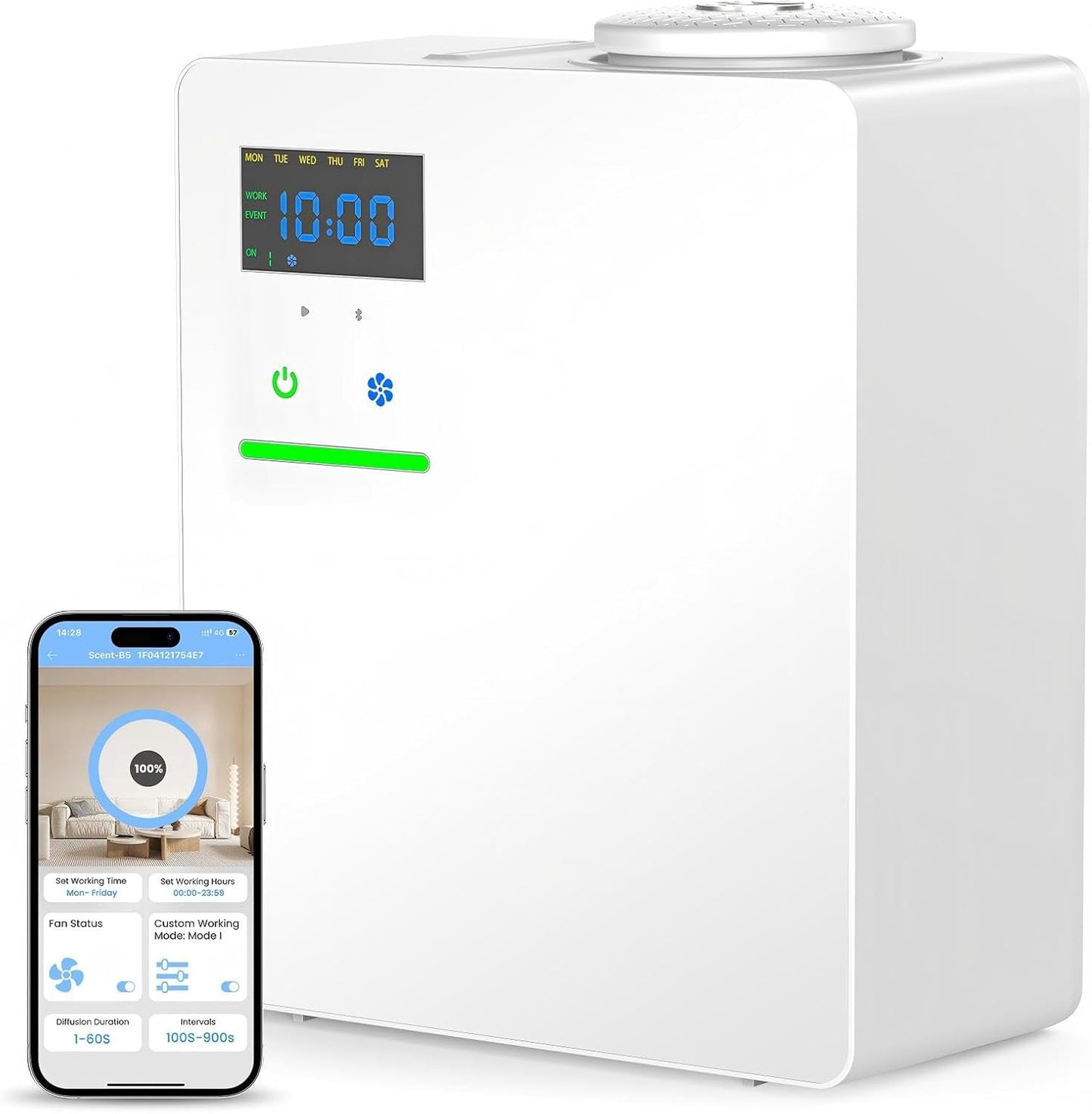 Waterless Essential Oil Diffuser 5000 Sq.Ft Coverage for Large Home, Hotel, or Office, 200ml Cold Air Scent Diffuser Machine with Bluetooth App Control, Quiet No-Heat HVAC Fragrance Diffuser