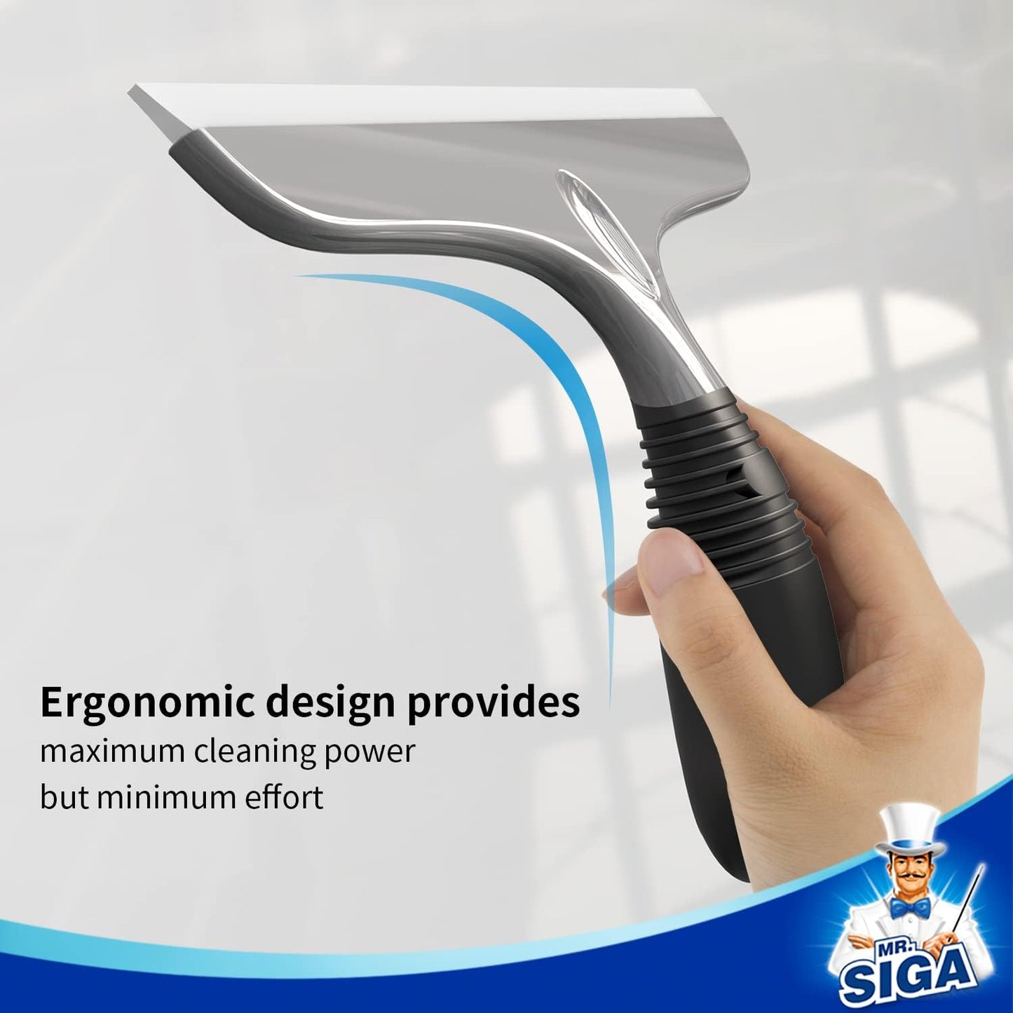 MR.SIGA Silicone Squeegee for Shower Doors, 10 inch, White & Gray, 2 Pack | Shower squeegee for glass doors, streak free squeegee for windows, showers and glass surfaces, includes suction hook