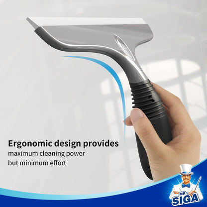 MR.SIGA Silicone Squeegee for Shower Doors, 10 inch, White & Gray, 2 Pack | Shower squeegee for glass doors, streak free squeegee for windows, showers and glass surfaces, includes suction hook