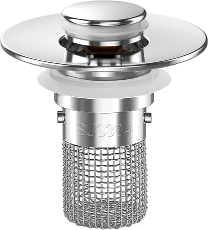 Bathroom Sink Drain Strainer, Pop-up Sink Drain Strainer with Removable Stainless Steel Strainer Basket Hair Catcher, Bathroom Sink Strainer for Bathroom Sink Stopper Replacement(1PCS)