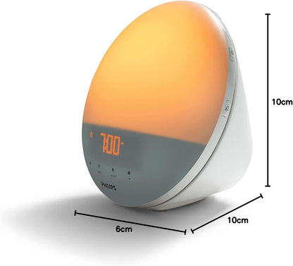 Philips SmartSleep Wake-up Light, Colored Sunrise and Sunset Simulation, 5 Natural Sounds, FM Radio & Reading Lamp, Tap Snooze, HF3520/60