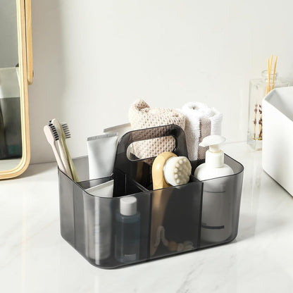 Multiuse Caddy Organizer with Handle, Portable Divided Plastic Tote Bin - Art Craft, Stationary Pen Marker Crayons, Makeup Hair Supplies Storage - Bathroom, Classroom, Dorm, Office, Desk Holder - Grey