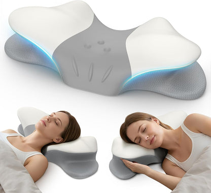 Cervical Neck Pillow for Pain Relief, Ergonomic Side Sleeper Pillow for Sleeping, Orthopedic Neck Support Contour Memory Foam Pillow for Side Back Stomach Sleepers, Ideal for Office Travel