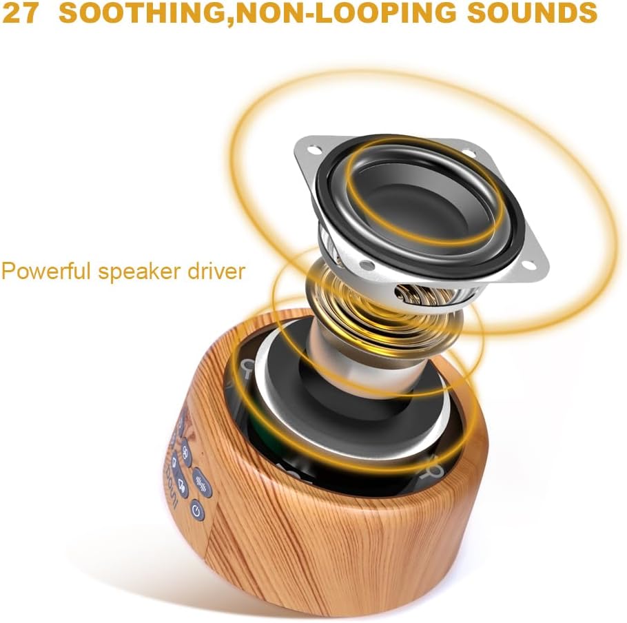 Douni White Noise Machine for Sleeping - 27 Non-Looping Soothing Sounds Sleep Sound Machine with Timer & Memory, 3.5mm Jack, Wood Grain Sound Machine for Hotel Bedroom Office