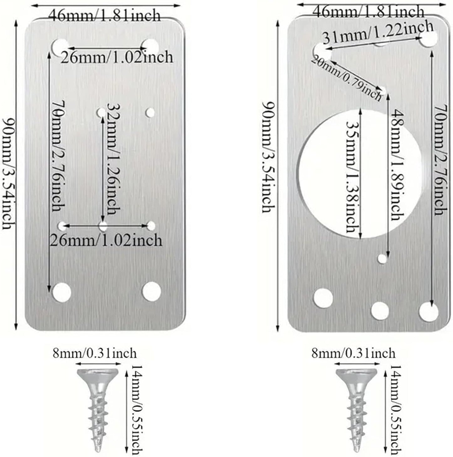 Hinge Repair Plate,10PCS Cabinet Hinge Repair Plate with Customized Screws,Stainless Steel Kitchen Cupboard Door Hinge Repair Brackets with Holes for Kitchen Cupboards Door