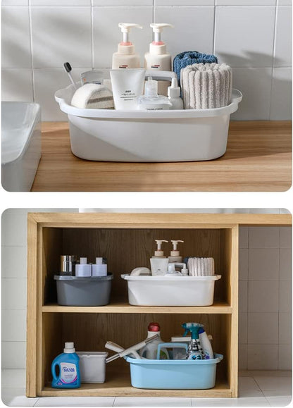Large Plastic Cleaning Supply Caddy with Handle, Portable Cleaning Tool Storage Tote for Dorm, Bath, Pantry (Dark Grey)