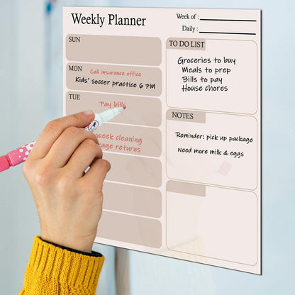 Fridge Calendar & Refrigerator Calendar Set, Magnetic Dry Erase Calendar Whiteboard with Monthly and Weekly Planner, Beige Checkered Fridge Calendar Magnet with 2 Markers and 2 Erasers