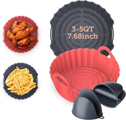 Cosori Air Fryer Silicone Liners for 3-5 Qt, Foldable 7.6 Inch Reusable Basket, Certified Food Grade Accessories, Resistant up to 450°F, Thickened & Durable, Non-stick Dishwasher Safe, Gloves, 2 Pcs