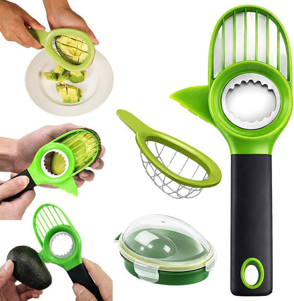 3 in1 Avocado Tool Split, Pit, and Slice, Avocado 3 Piece Set, Includes Avocado Slicer, Cutter and Airtight Storage Container,Kitchen Gadget (1 pcs)