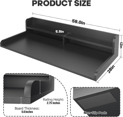 2-Tier Washer Dryer Countertop with 2.75" H Edge Rails, 54" W x 27.55" D Laundry Countertop for Folding Clothes, Washer and Dryer Topper with Non-Slip Pad (Dark Walnut)