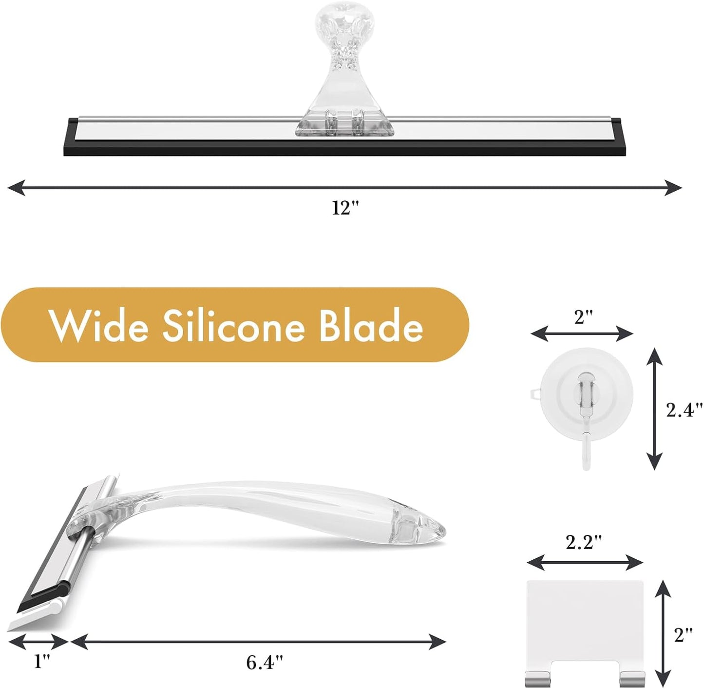 AmazerBath Squeegee for Shower Glass Door, 10 Inches, Clear | All-Purpose squeegee with Suction Hook & Adhesive Hook, Silicone Blade, for Shower Doors, Windows, Tiles and Car Glass