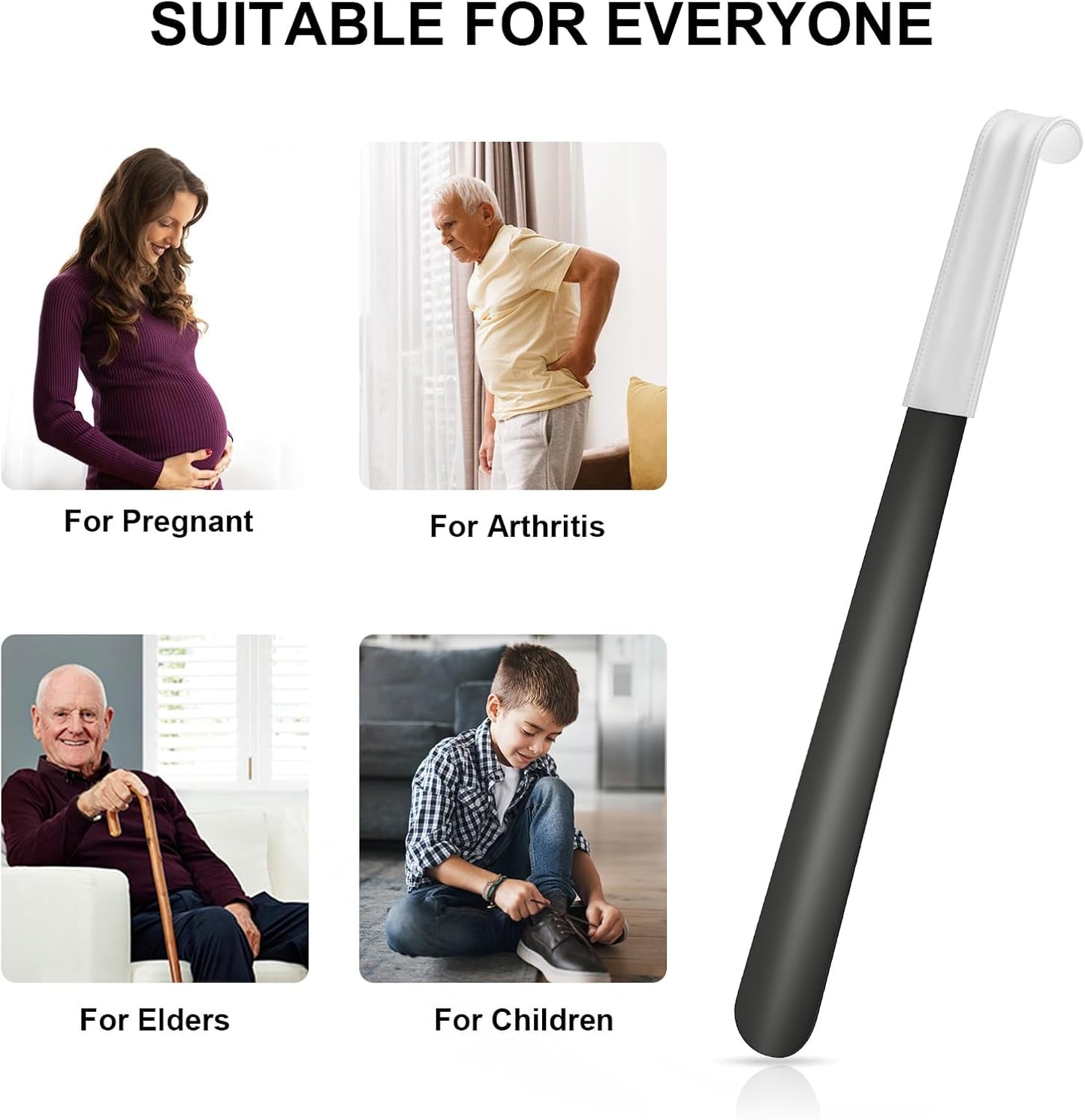 16.5 Inch Long Handle Shoe Horn for Seniors Men Women Kids, Metal Shoe Horns for Boots