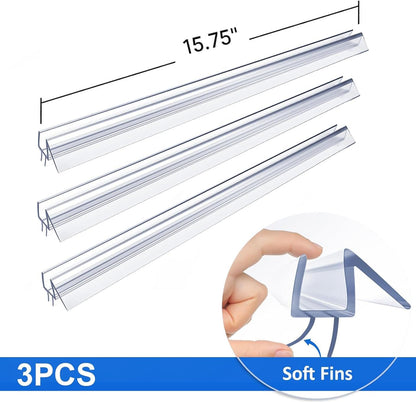 3 PCS Frameless Shower Door Bottom Seal 1/4 Inch Glass (15.75 in x 3),3 Section Segmented Installation Kit,Glass Shower Door Seal Strip Bottom,Weather Stripping Sweep Leak Water Guard