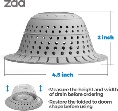 Shower Drain Hair Catcher Bathtub Drain Strainer Sink Drain Protector | Collapsible Pop-Up Drain Hair Catcher, Traps Hair & Prevents Clogs, Easy to Clean, Bathroom Fixture Accessories, Gray
