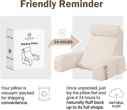 ENITYA 21" Reading Pillow for Bed with Firm Back Support & Big Pockets