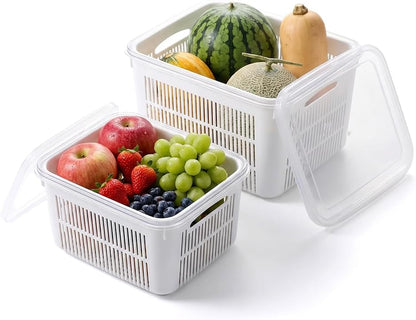 Fruit Containers for Fridge with Colanders (2, 750ml + 1500ml) | Food Storage Containers with Lids