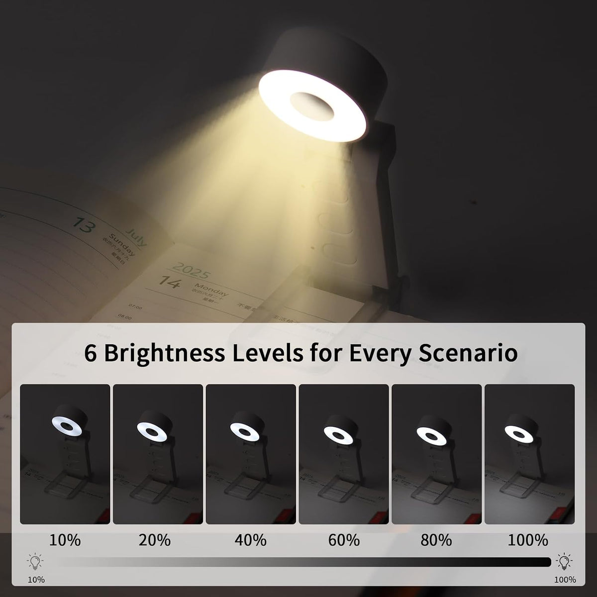 Rechargeable Book Light, Clip-On LED Reading Light, Eye-Caring
