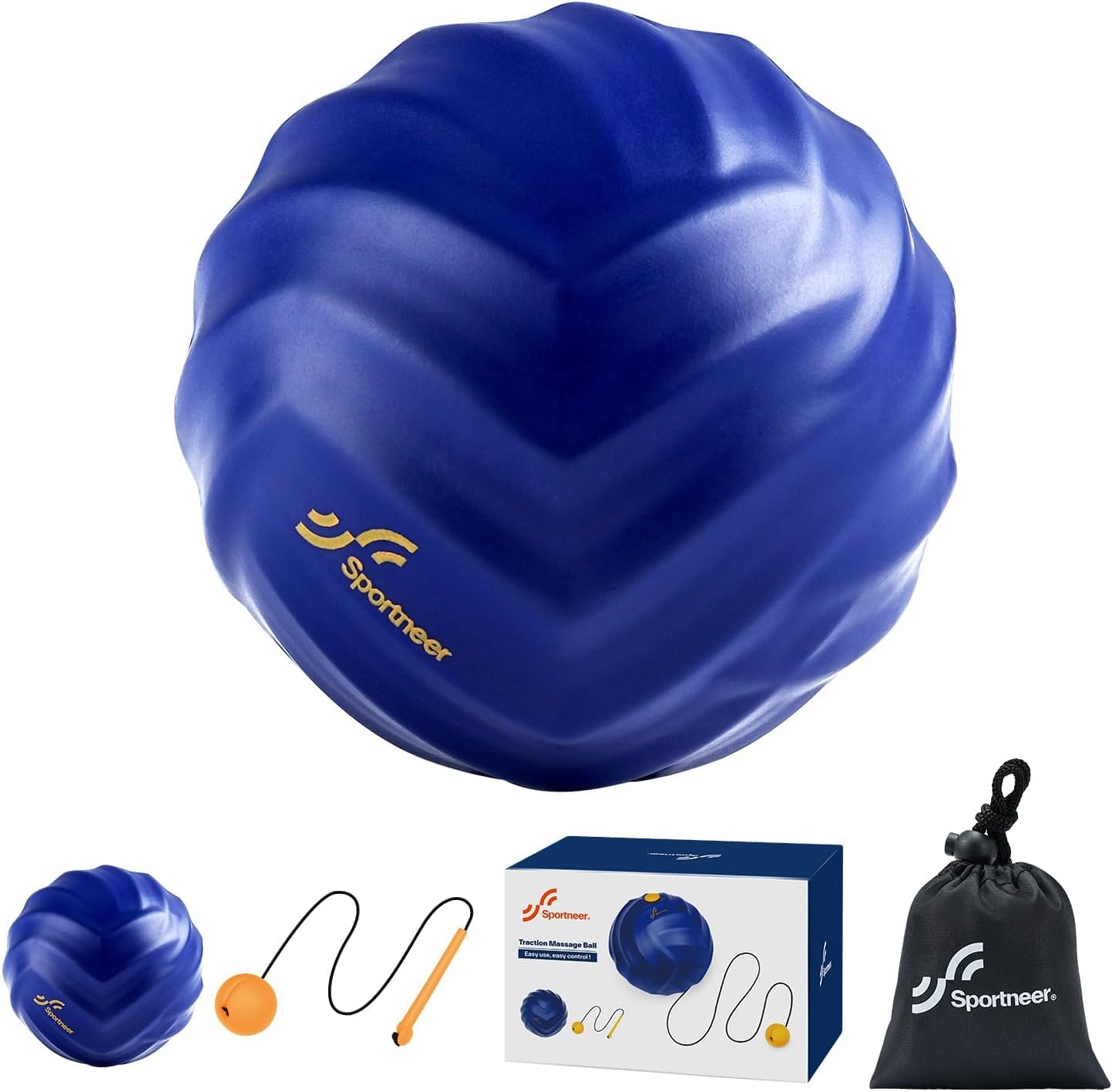Sportneer Massage Balls for Trigger Point Therapy, Lacrosse Ball with String, Muscle Myofascial Massage Balls for Deep Tissue Release Foot Plantar Fasciitis,Hard Ball for Back Shoulder Relax- Blue