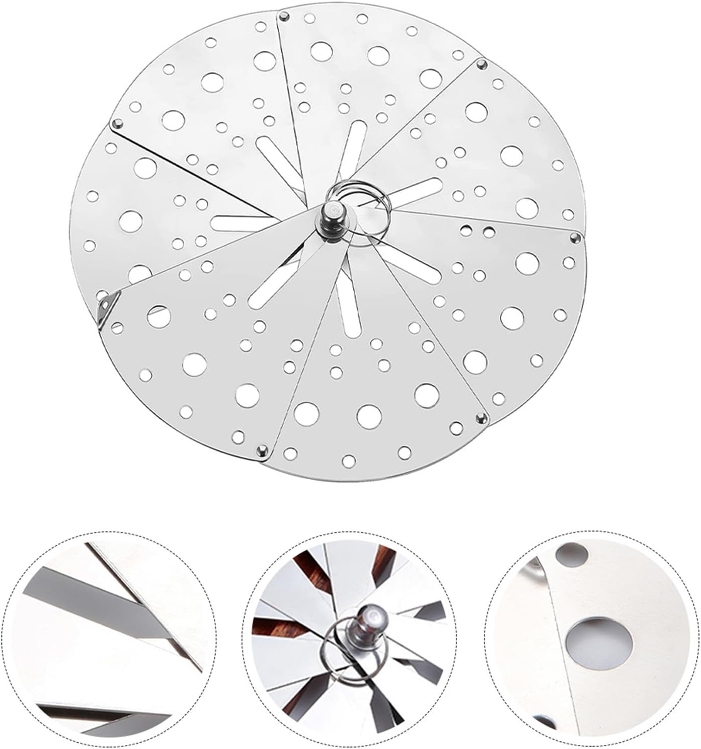Ipetboom Adjustable Stainless Steel Household Anti-spill Lid with Air Holes and Small Ring, Multifunctional Spill Stopper Cover for Kitchen Pots, Safe Material and Vapor Discharge Feature