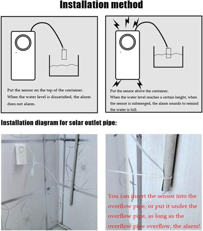 Ximimark 2Pcs Water Leak Alarm Flood Level Bath Tub Sink Overflow Detector Sensor Home Garage Kitchen Security Alert 120db