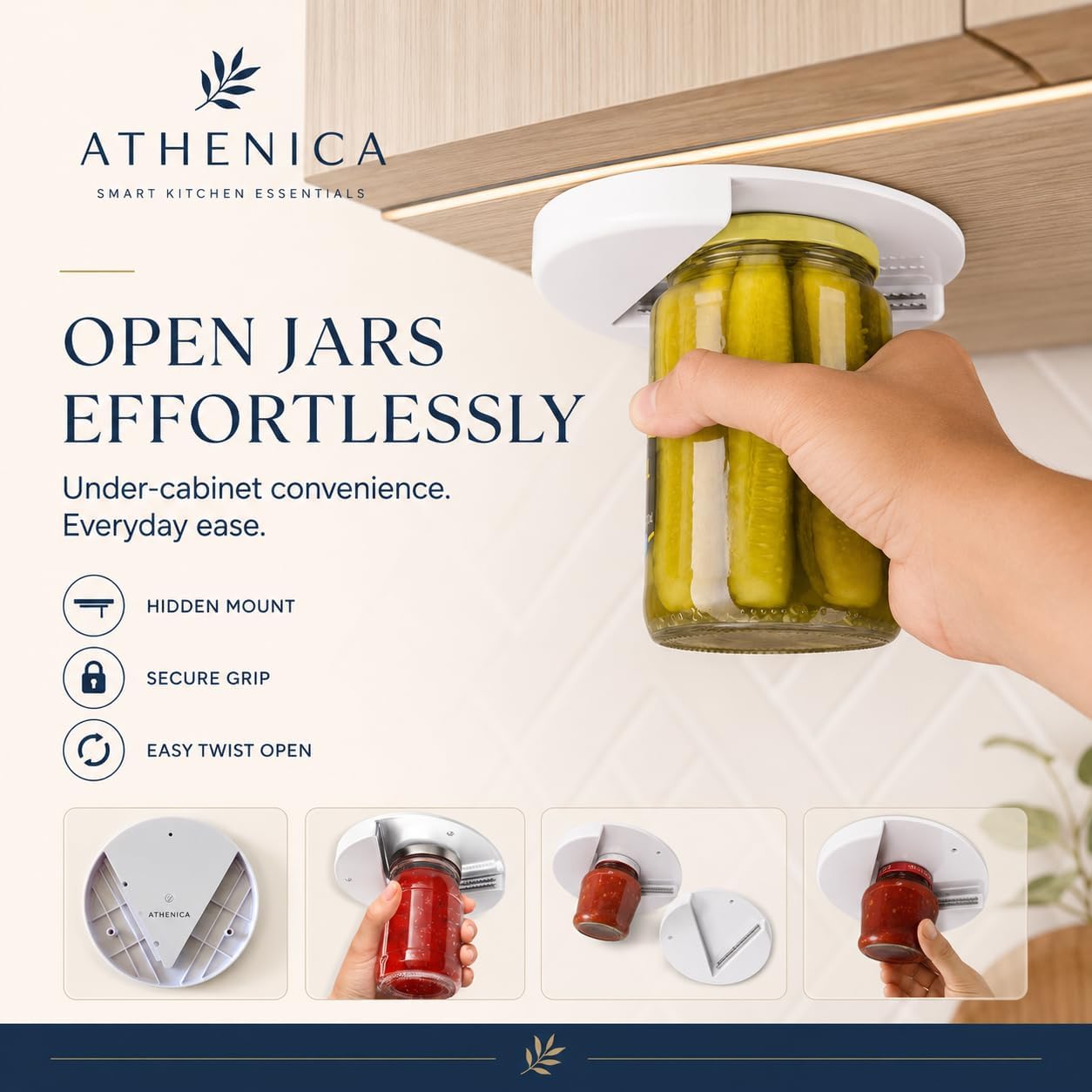 Under Cabinet Jar Opener for Weak Hands, Wall Mounted Lid Opener for Kitchen