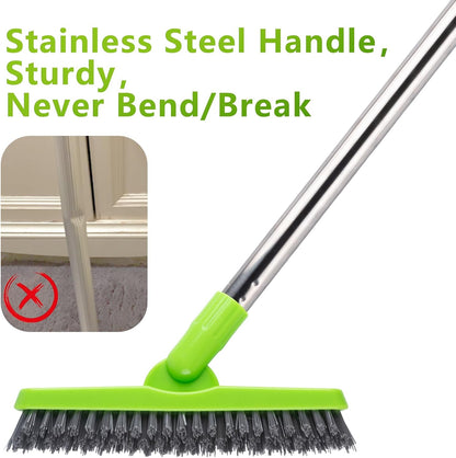 2 Pack Grout Brush with Long Handle, 56.5'' Swivel Grout Cleaning Brush,V-Shape Grout Scrub Brush, Extendable Handle Grout Cleaner Brush for Tile Floors，Bathroom,Baseboard,Shower,Corner