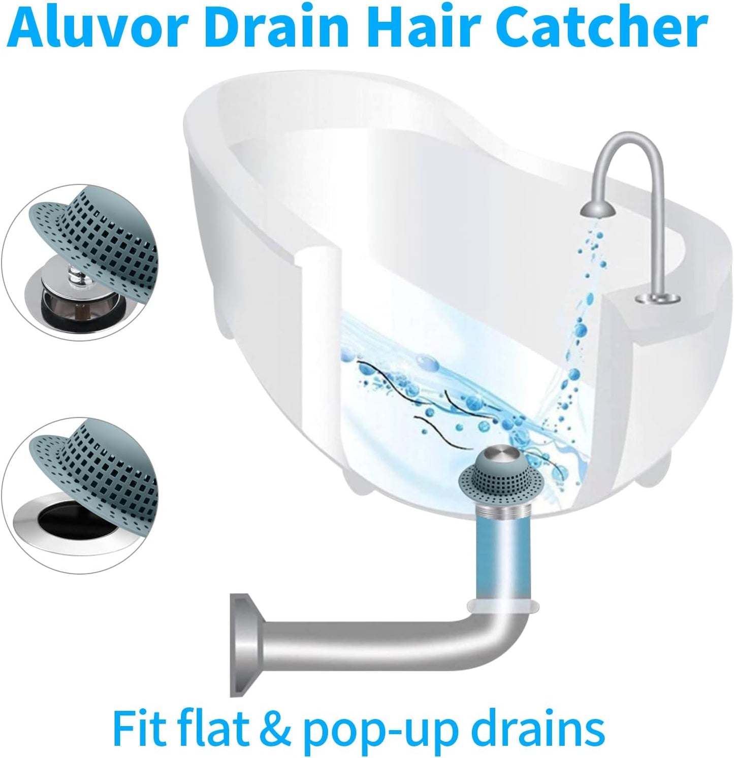 Aluvor Shower Drain Hair Catcher Bathtub Drain Cover Sink Drain Protector | Bathroom Sink & Bathtub Drain Strainer for Pop-Up & Regular Drains, Silver Grey