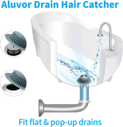 Aluvor Shower Drain Hair Catcher Bathtub Drain Cover Sink Drain Protector | Bathroom Sink & Bathtub Drain Strainer for Pop-Up & Regular Drains, Silver Grey