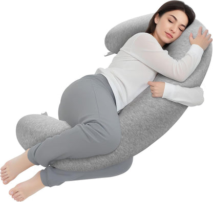 TranquilRelax C Shaped Body Pillow for Side Sleepers, Memory Foam Long Pillow for Leg, Hip & Back Support, Soft Washable Cover,Grey-47"*10"