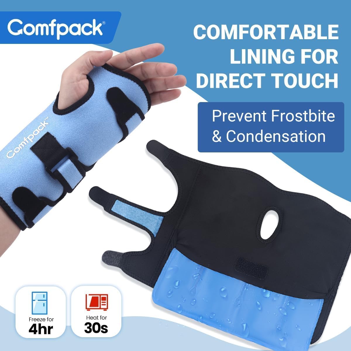 Wrist Ice Pack Wrap for Carpal Tunnel Relief with 2 Gel Ice Packs | Reusable Wrist Brace Compression Sleeve for Injuries, Tendinitis, Swelling, Surgery Recovery, Detachable Gel Inserts, Gifts