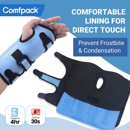 Wrist Ice Pack Wrap for Carpal Tunnel Relief with 2 Gel Ice Packs | Reusable Wrist Brace Compression Sleeve for Injuries, Tendinitis, Swelling, Surgery Recovery, Detachable Gel Inserts, Gifts
