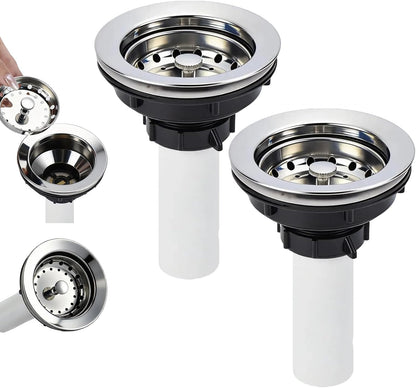 Kitchen Sink Drain Assembly, Basket Strainer with Knob, 3-1/2 Inch Sink Drain Stopper Plug, Threaded Plastic Sink Strainer Tailpiece 1-1/2 in