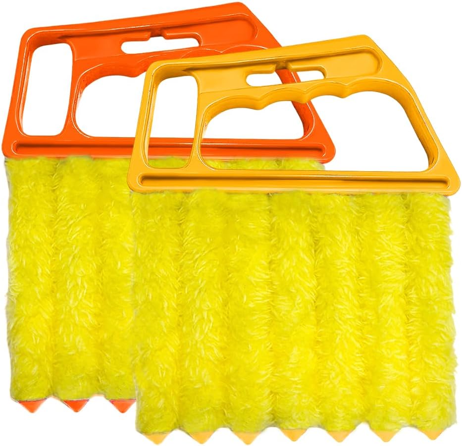 DXNQ 2 PCS Blind Cleaner Duster Tool, Window Venetian Hand-held 7 Finger Dusting Cleaner Brush, Blinds Cleaning Brush Tool for Window Shutters Air Conditioner, Car Accessories (Blue+Green)