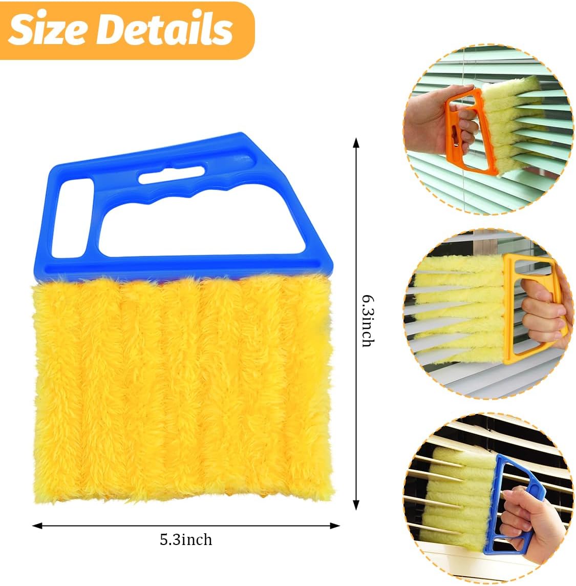 3PCS 6.3 Inch 7-Finger Microfiber Vent Cleaning Brushes, Orange | PP handles, detachable washable cloths, reusable design, reaches narrow grille gaps, automotive cleaning tools