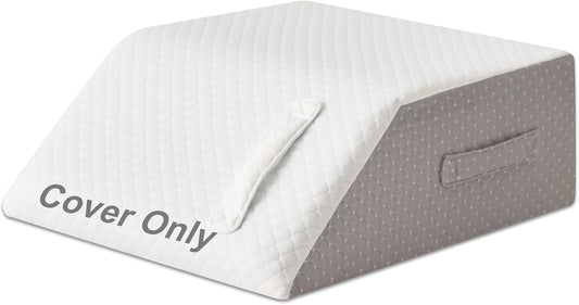 MEGCXIT Leg Pillow Elevation Blood Circulation Cover, Leg Wedge Pillow Case, Leg Elevating Pillowcase for After Surgery, Foot Knee Pillow Replacement Cover Only, 23.6×16.8×8 Inch, White/Grey